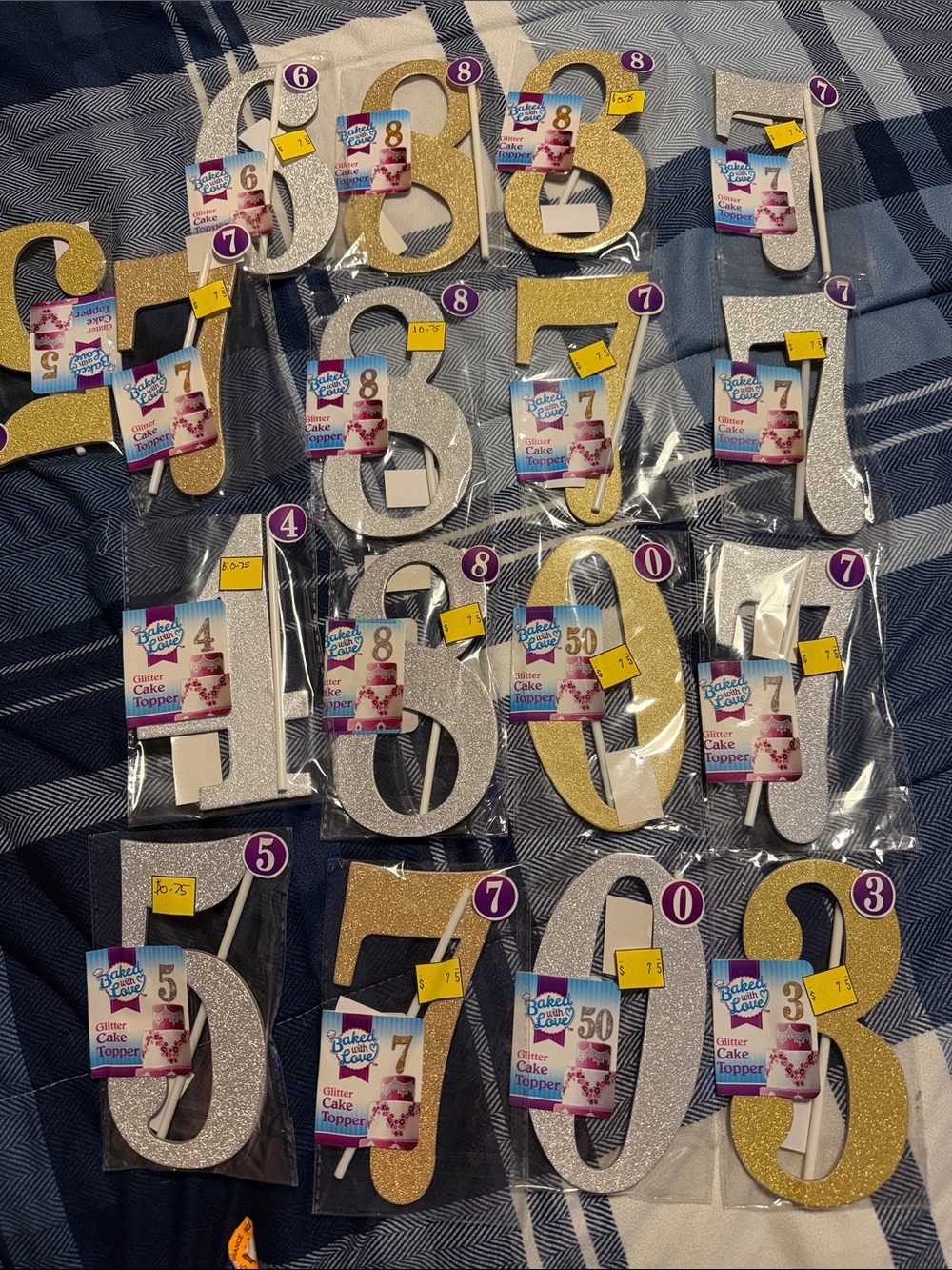 Glitter Number Cake Topper - Gold & Silver